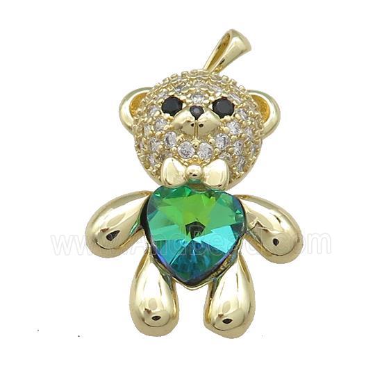 Copper Bear Pendant Pave Zircon Crystal Glass Gold Plated