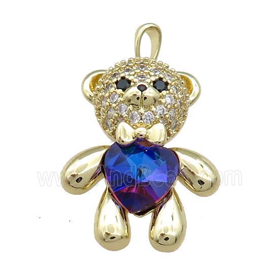 Copper Bear Pendant Pave Zircon Crystal Glass Gold Plated