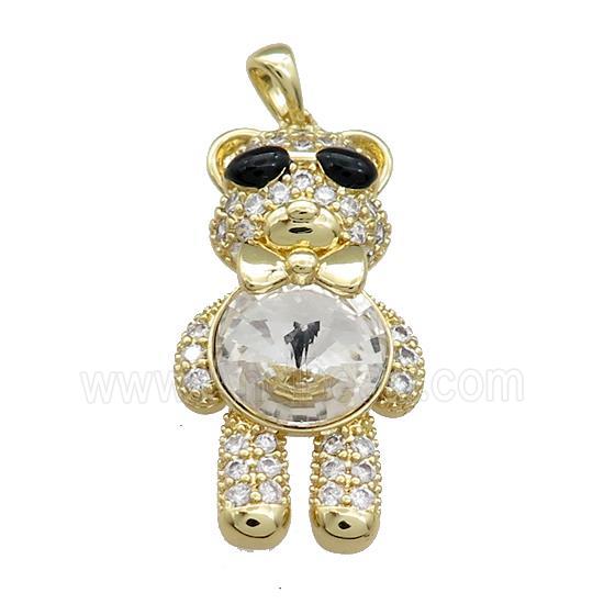 Copper Bear Pendant Pave Zircon Crystal Glass Gold Plated
