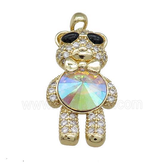 Copper Bear Pendant Pave Zircon Crystal Glass Gold Plated