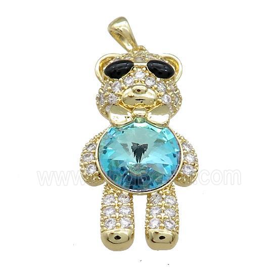 Copper Bear Pendant Pave Zircon Crystal Glass Gold Plated