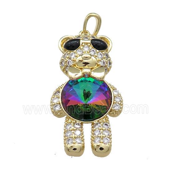 Copper Bear Pendant Pave Zircon Crystal Glass Gold Plated