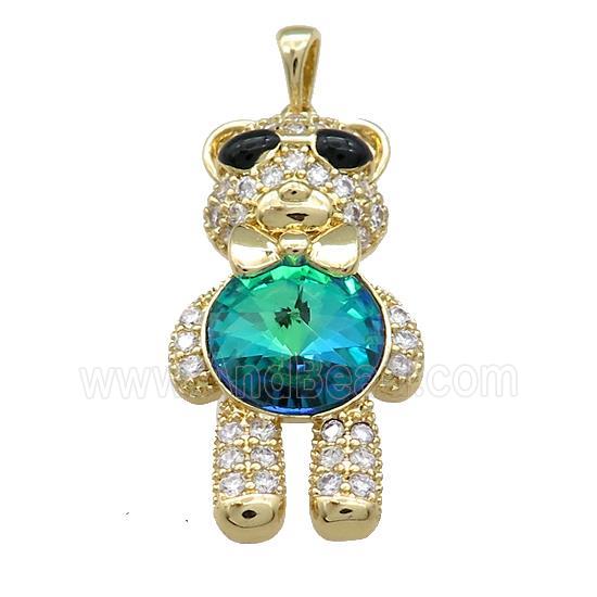 Copper Bear Pendant Pave Zircon Crystal Glass Gold Plated