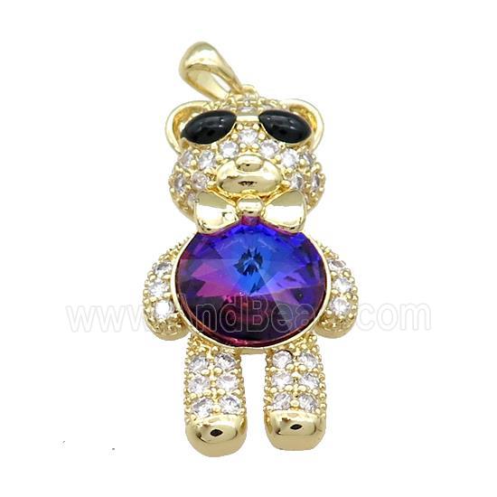 Copper Bear Pendant Pave Zircon Crystal Glass Gold Plated