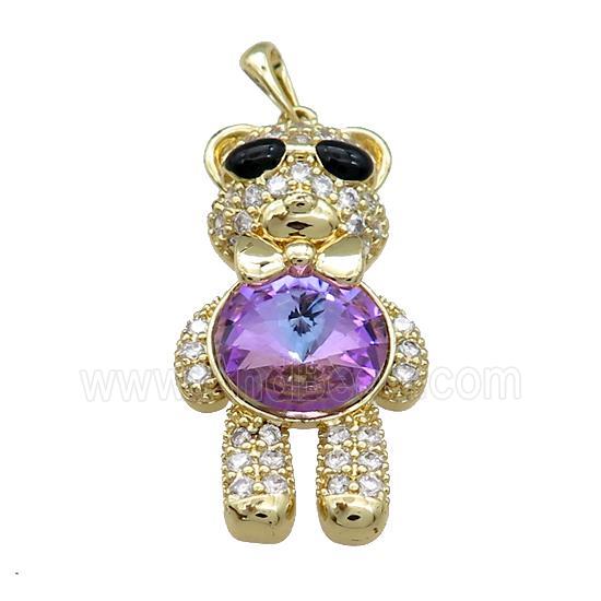 Copper Bear Pendant Pave Zircon Crystal Glass Gold Plated