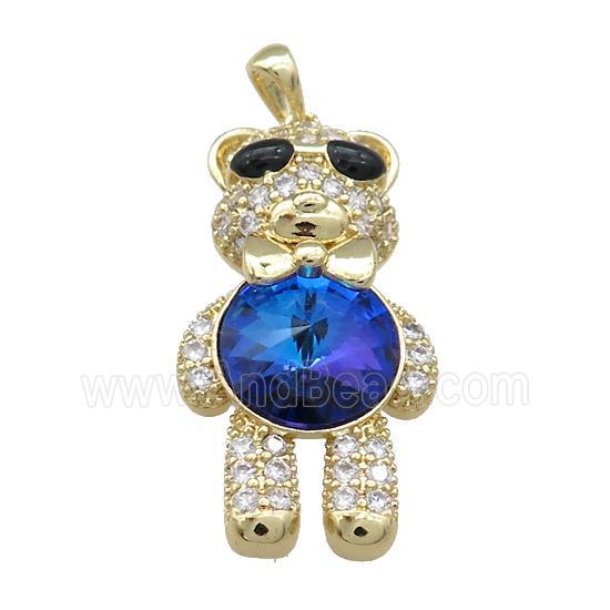 Copper Bear Pendant Pave Zircon Crystal Glass Gold Plated