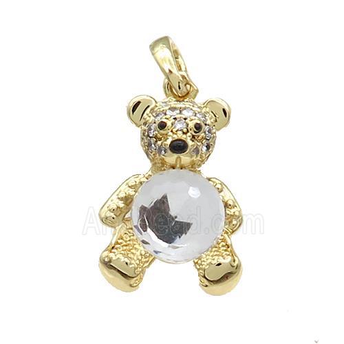 Copper Bear Pendant Pave Zircon Crystal Glass Gold Plated