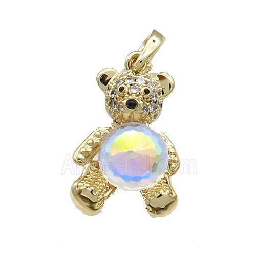 Copper Bear Pendant Pave Zircon Crystal Glass Gold Plated