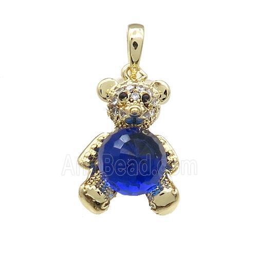 Copper Bear Pendant Pave Zircon Crystal Glass Gold Plated