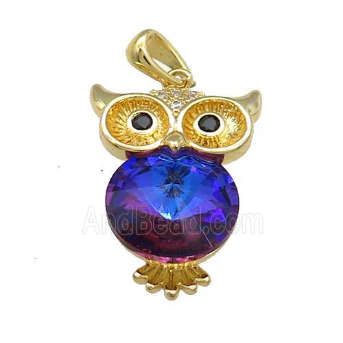 Copper Owl Charms Pendant Pave Crystal Glass Gold Plated