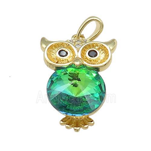 Copper Owl Charms Pendant Pave Crystal Glass Gold Plated