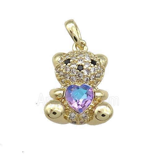 Copper Bear Pendant Pave Zircon Crystal Glass Gold Plated