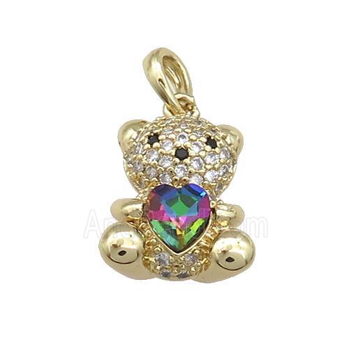 Copper Bear Pendant Pave Zircon Crystal Glass Gold Plated