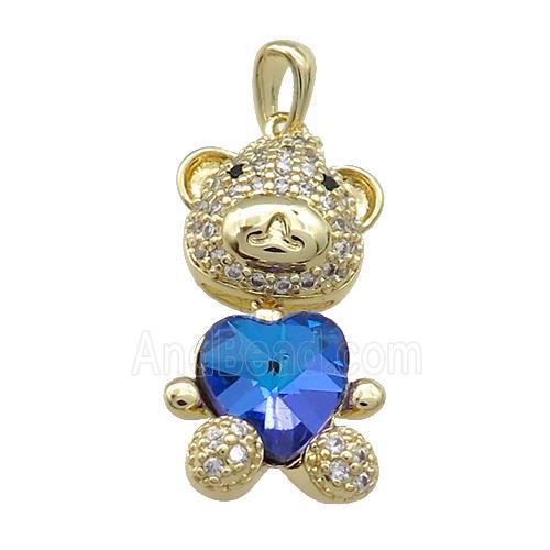 Copper Mouse Pendant Pave Zircon Crystal Glass Gold Plated