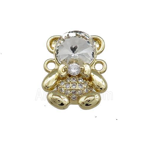 Copper Bear Connector Pave Zircon Crystal Glass Gold Plated