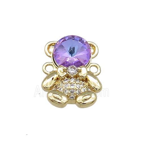 Copper Bear Connector Pave Zircon Crystal Glass Gold Plated