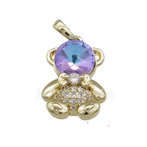 Copper Bear Pendant Pave Zircon Crystal Glass Gold Plated