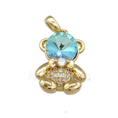 Copper Bear Pendant Pave Zircon Crystal Glass Gold Plated