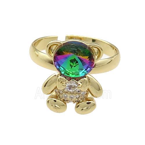 Copper Bear Rings Pave Zircon Crystal Glass Adjustable Gold Plated