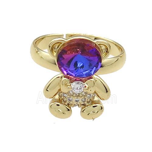 Copper Bear Rings Pave Zircon Crystal Glass Adjustable Gold Plated
