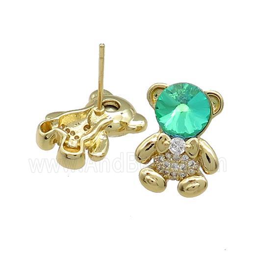 Copper Bear Stud Earrings Pave Zircon Crystal Glass Gold Plated