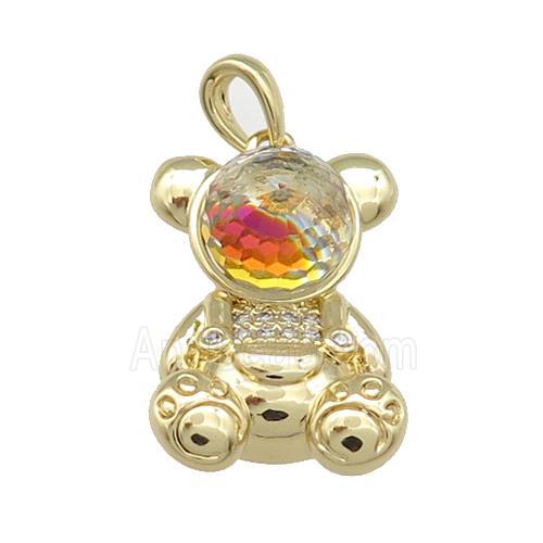 Copper Bear Pendant Pave Zircon Crystal Glass Gold Plated