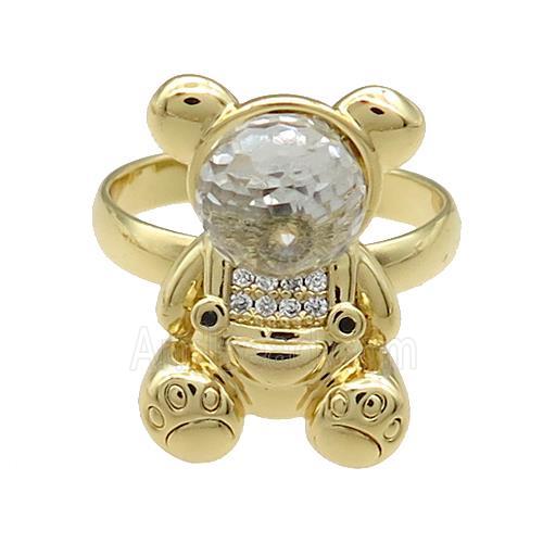 Copper Bear Rings Pave Zircon Crystal Glass Adjustable Gold Plated
