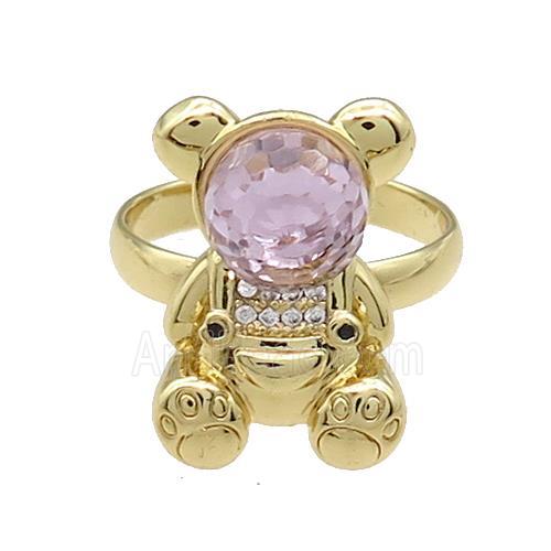 Copper Bear Rings Pave Zircon Crystal Glass Adjustable Gold Plated