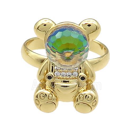 Copper Bear Rings Pave Zircon Crystal Glass Adjustable Gold Plated