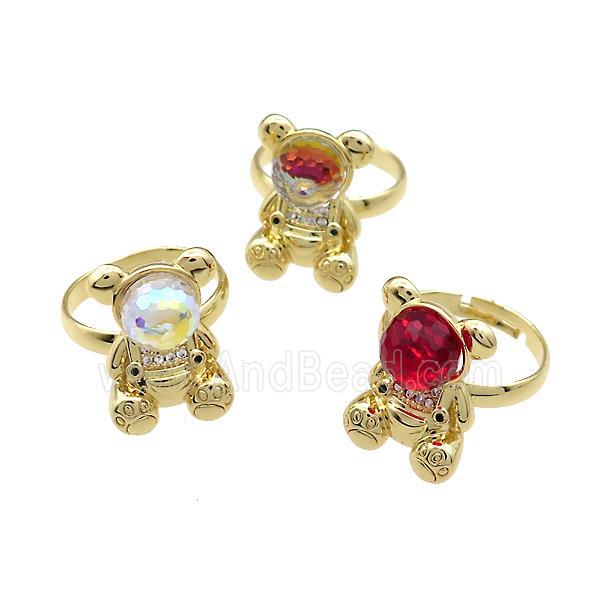 Copper Bear Rings Pave Zircon Crystal Glass Adjustable Gold Plated Mixed
