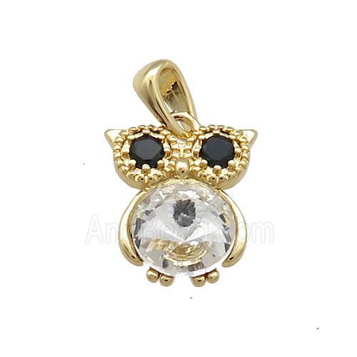 Copper Owl Pendant Pave Zircon Crystal Glass Gold Plated