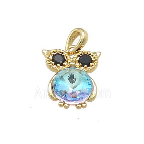 Copper Owl Pendant Pave Zircon Crystal Glass Gold Plated