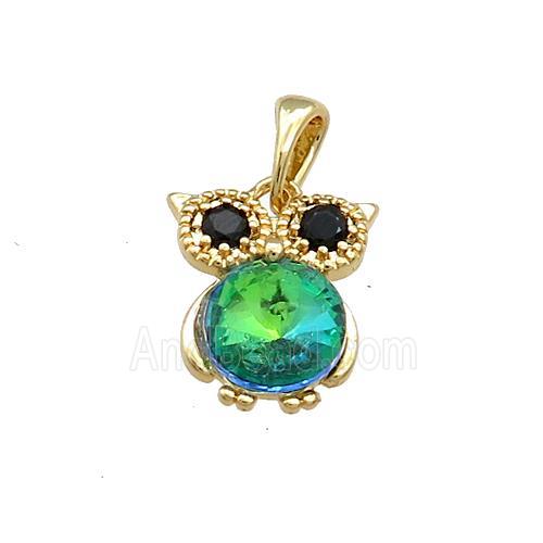 Copper Owl Pendant Pave Zircon Crystal Glass Gold Plated