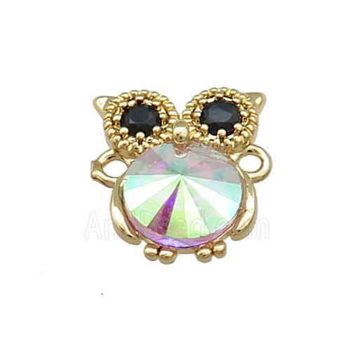 Copper Owl Connector Pave Crystal Glass Zircon Gold Plated