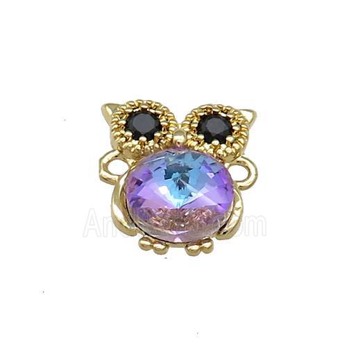 Copper Owl Connector Pave Crystal Glass Zircon Gold Plated
