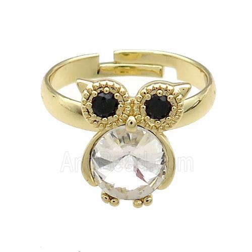 Copper Owl Rings Pave Crystal Glass Zircon Adjustable Gold Plated