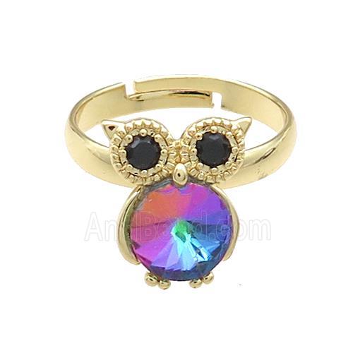 Copper Owl Rings Pave Crystal Glass Zircon Adjustable Gold Plated