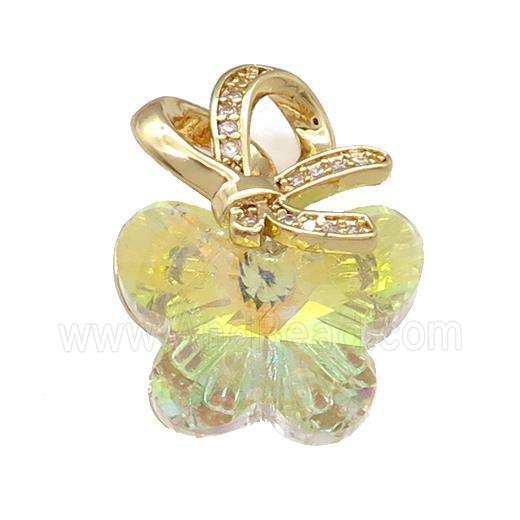 Yellow Crystal Glass Butterfly Pendant Copper Pave Zircon Gold Plated