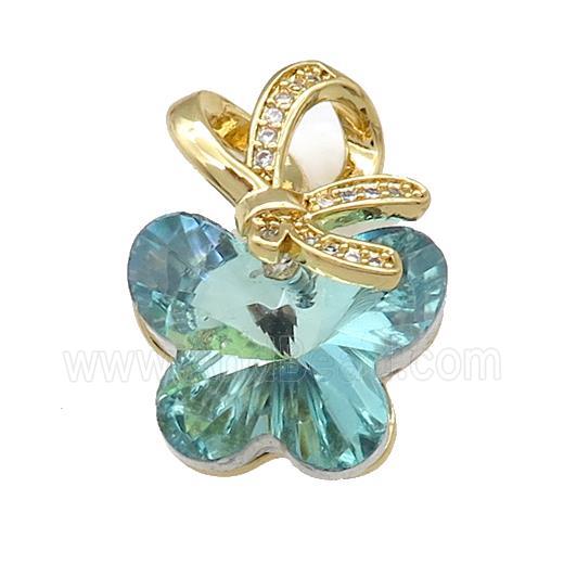 Aqua Crystal Glass Butterfly Pendant Copper Pave Zircon Gold Plated