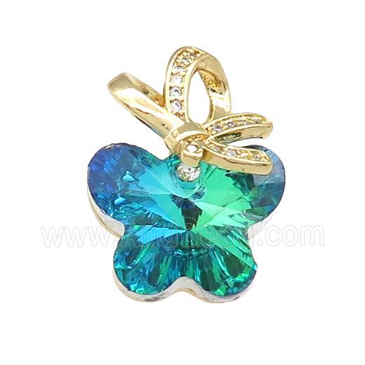 Crystal Glass Butterfly Pendant Copper Pave Zircon Gold Plated