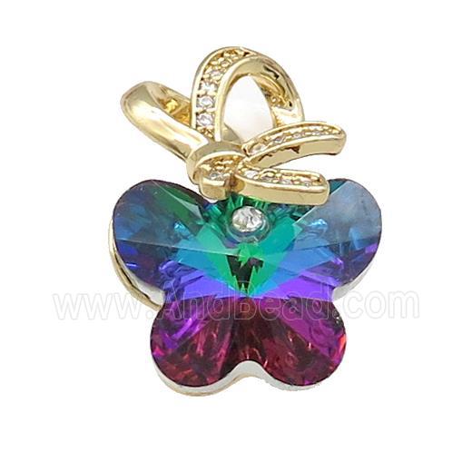Rainbow Crystal Glass Butterfly Pendant Copper Pave Zircon Gold Plated