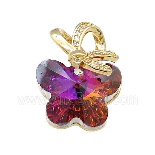 Crystal Glass Butterfly Pendant Copper Pave Zircon Gold Plated