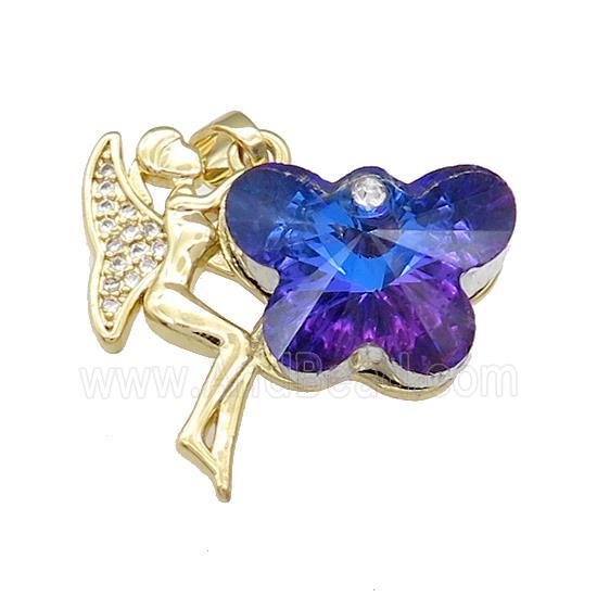 Copper Fairy Pendant Pave Crystal Glass Zircon Gold Plated