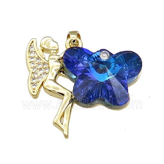 Copper Fairy Pendant Pave Crystal Glass Zircon Gold Plated