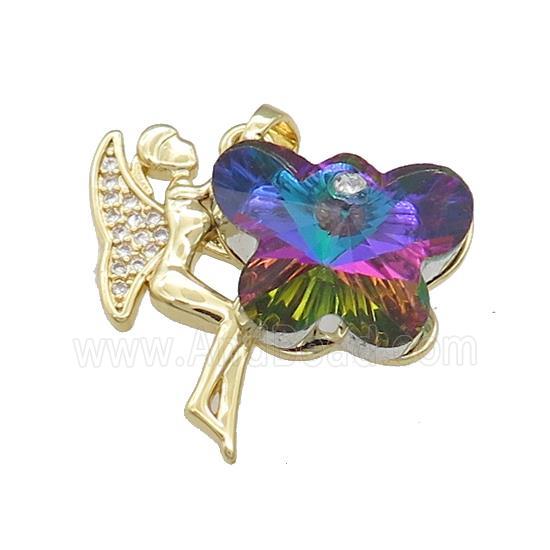 Copper Fairy Pendant Pave Crystal Glass Zircon Gold Plated