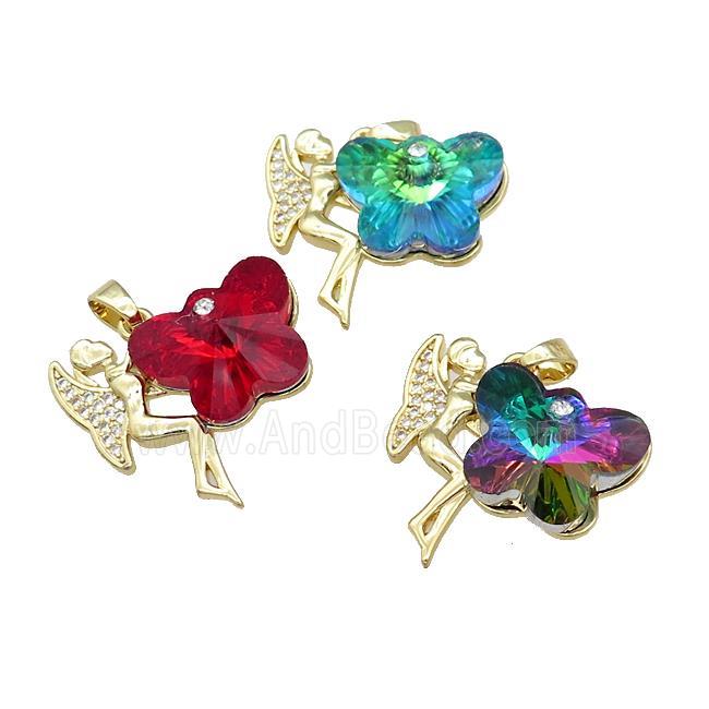 Copper Fairy Charms Pendant Pave Crystal Glass Zircon Gold Plated Mixed