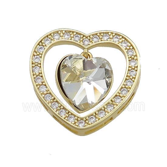 Copper Heart Pendant Pave Crystal Glass Zircon Gold Plated