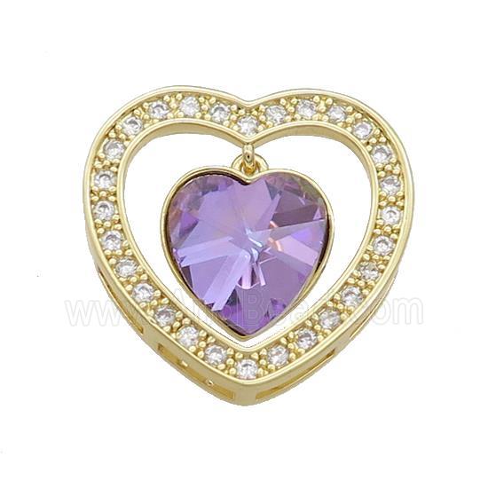 Copper Heart Pendant Pave Crystal Glass Zircon Gold Plated