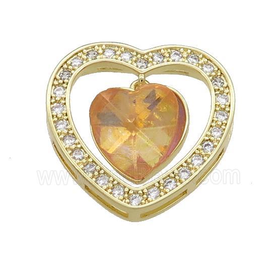 Copper Heart Pendant Pave Crystal Glass Zircon Gold Plated
