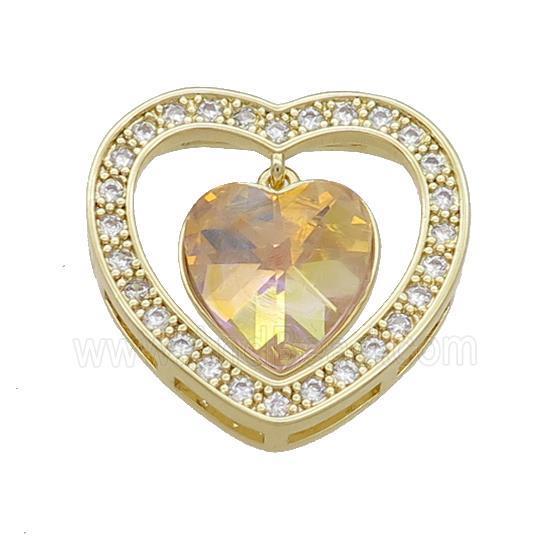 Copper Heart Pendant Pave Crystal Glass Zircon Gold Plated
